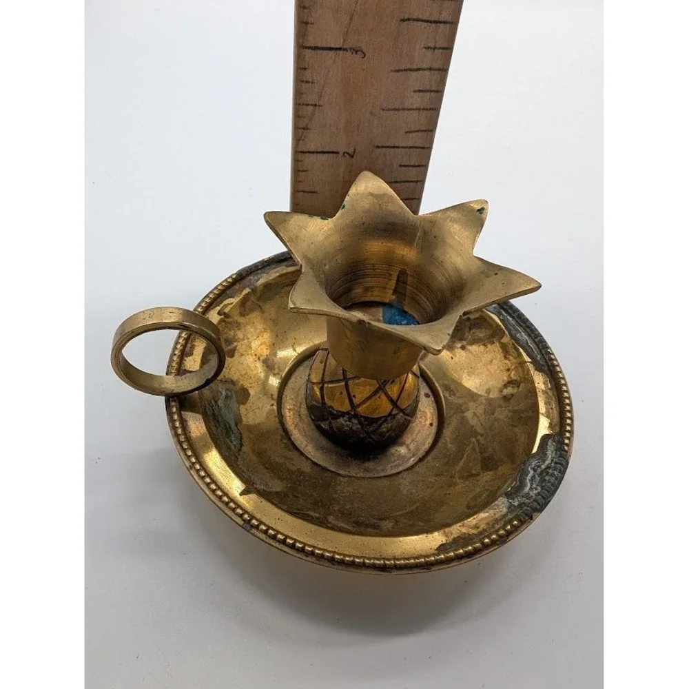 2 Set Vintage Brass Pineapple Chamberstick Candle Holders 4